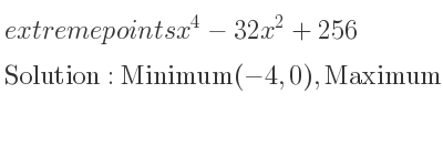 The extreme points of x^4-32x^2+256 are Minimum(-4,0),Maximum(0,256),Minimum(4,0)